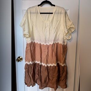 Brown and white colorblock dress
